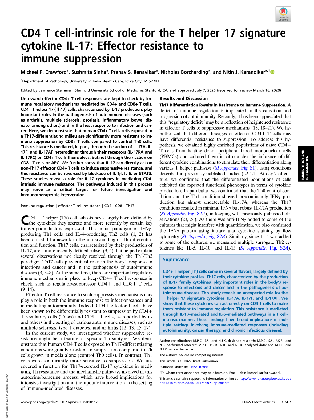 CD4 T Cell-Intrinsic Role for the T Helper 17 Signature Cytokine IL-17: Effector Resistance to Immune Suppression