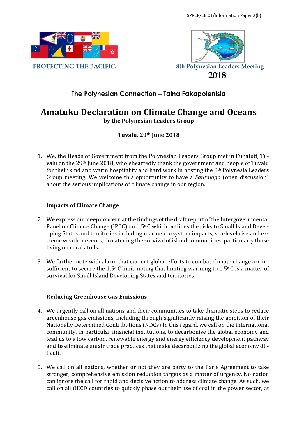 2018 Amatuku Declaration on Climate Change and Oceans