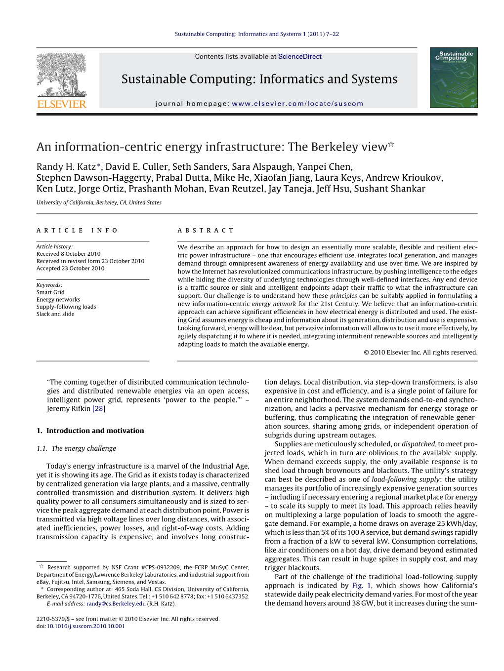 An Information-Centric Energy Infrastructure: the Berkeley Viewଝ