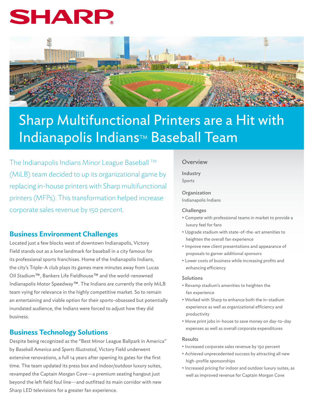 Sharp Multifunctional Printers Are a Hit with Indianapolis Indianstm Baseball Team