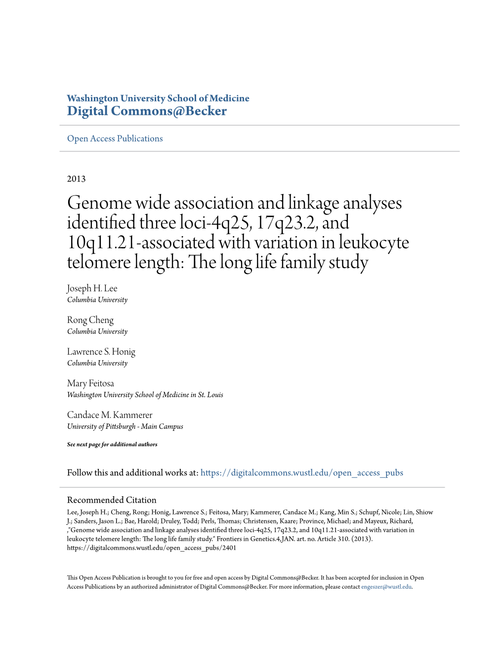 Genome Wide Association and Linkage Analyses Identified Three Loci-4Q25