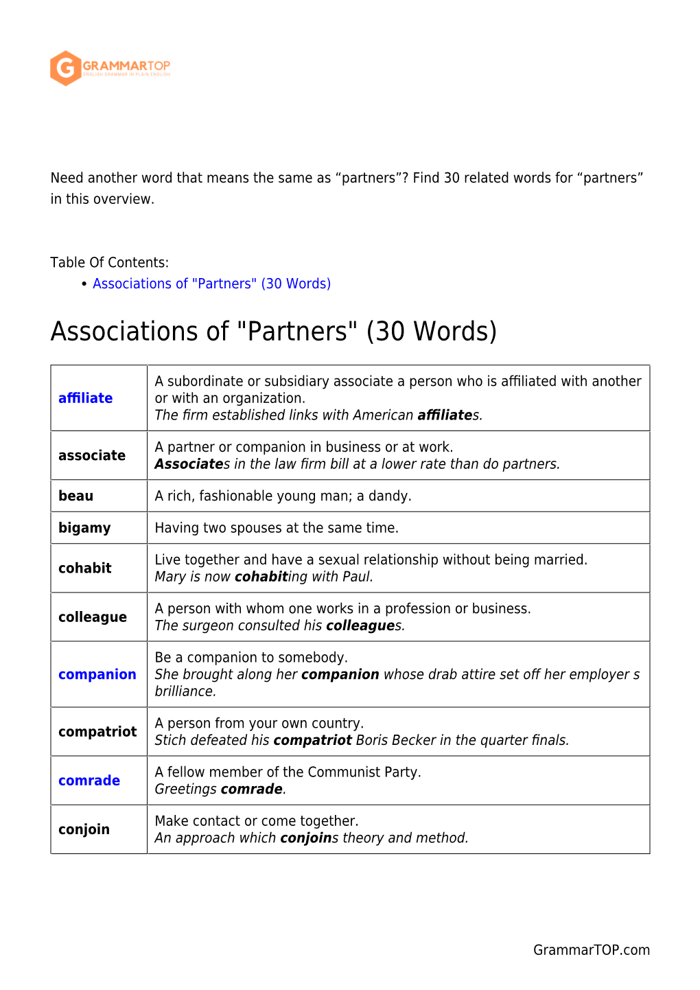 Partners”? Find 30 Related Words for “Partners” in This Overview