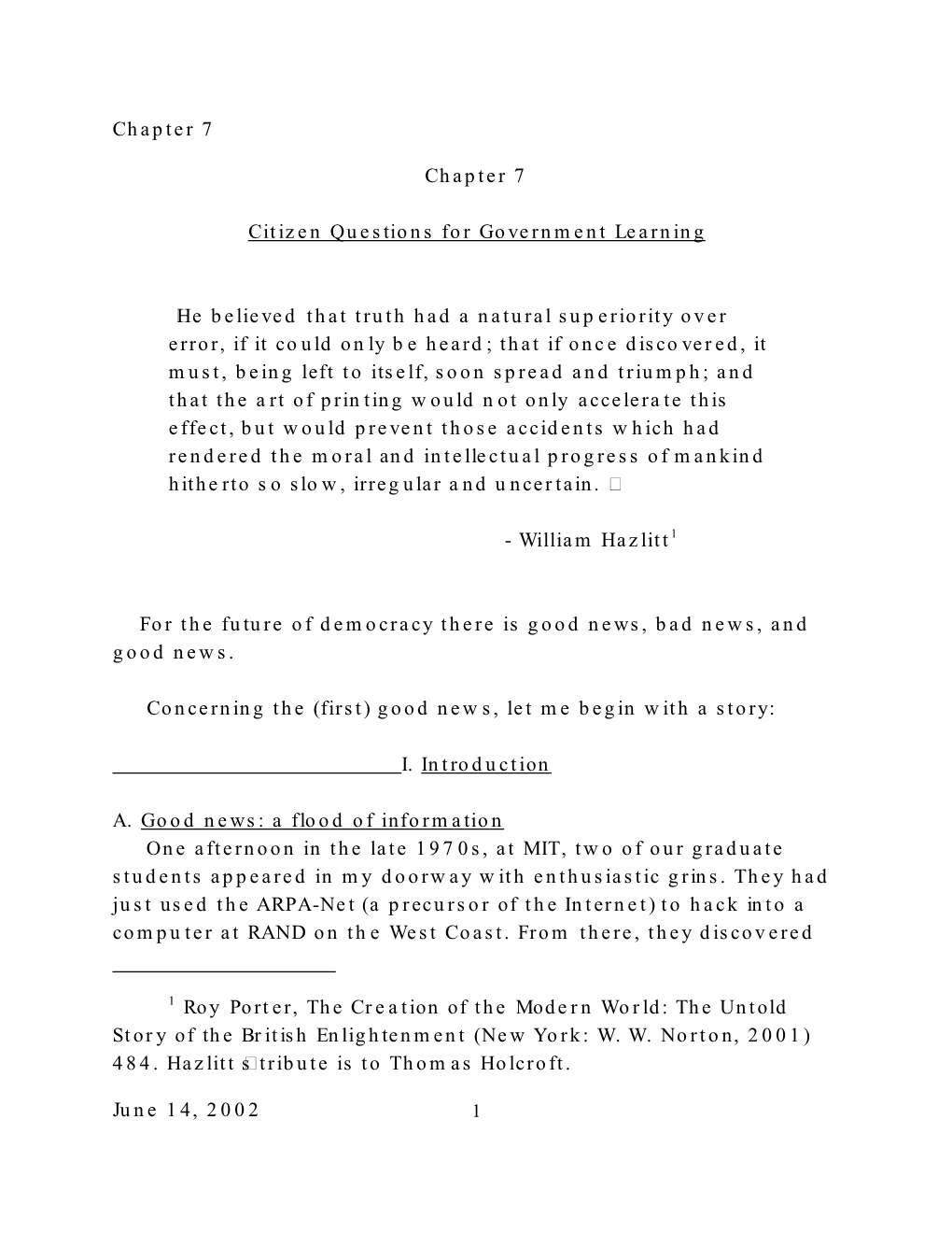 Chapter 7: Citizen Questions for Government Learning