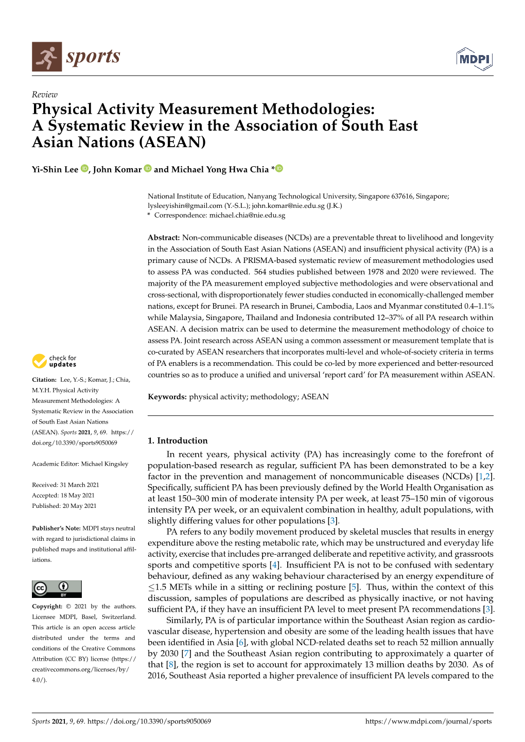 Physical Activity Measurement Methodologies: a Systematic Review in the Association of South East Asian Nations (ASEAN)