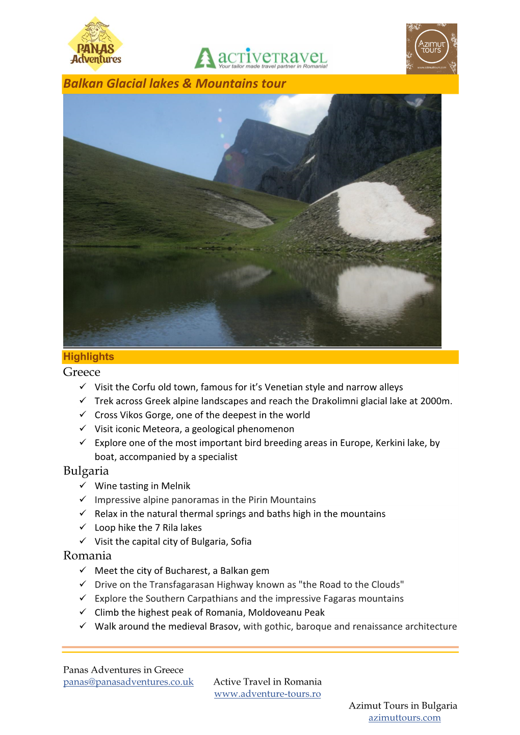 Balkan Glacial Lakes & Mountains Tour