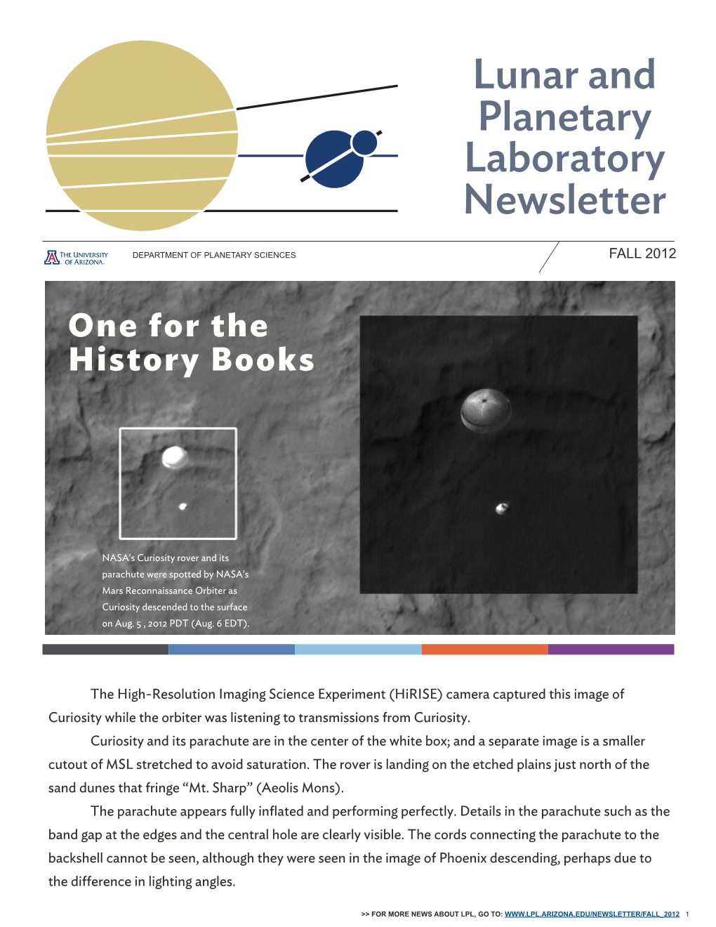 Lunar and Planetary Laboratory Newsletter • Fall 2012 Newsletter Lunar and Planetary Laboratory • Fall 2012 Newsletter