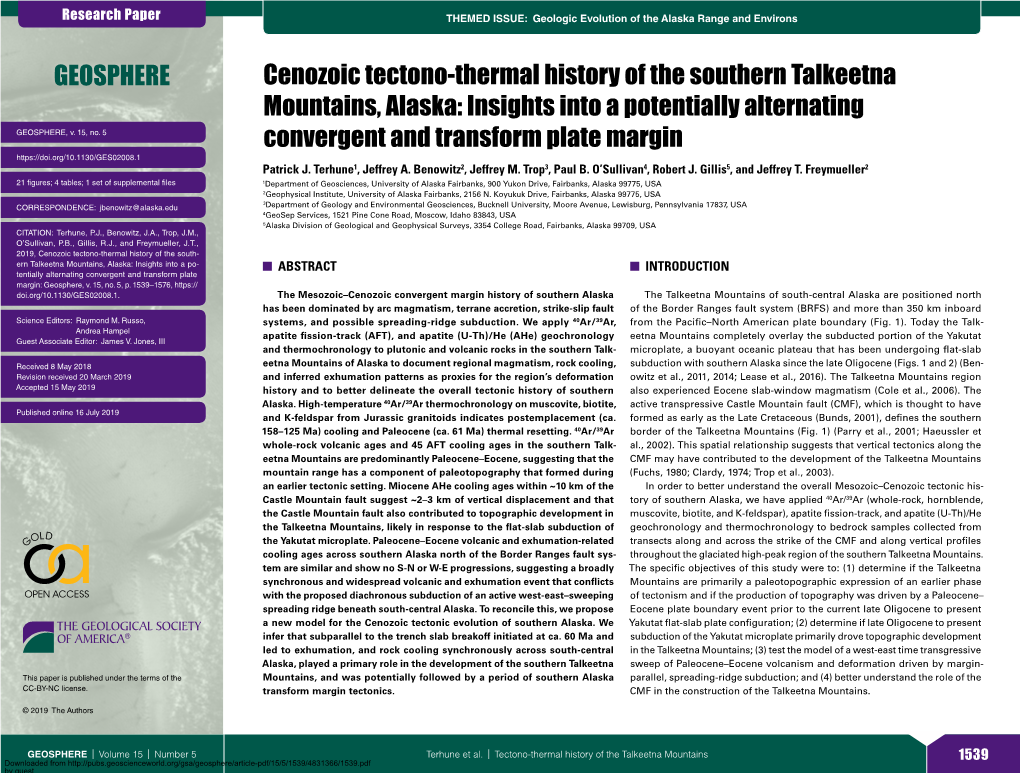 Cenozoic Tectono-Thermal History of the Southern Talkeetna Mountains, Alaska: Insights Into a Potentially Alternating GEOSPHERE, V
