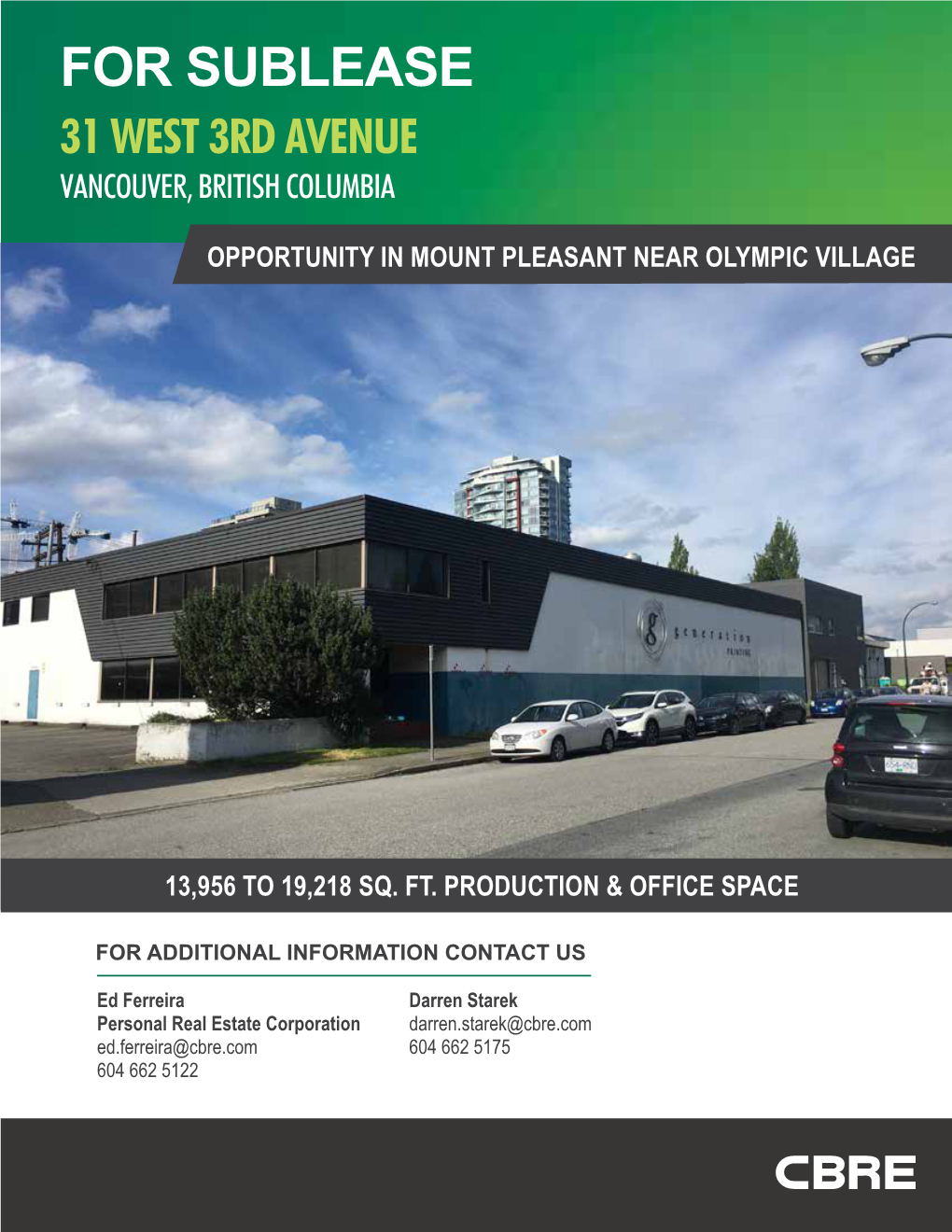 For Sublease 31 West 3Rd Avenue Vancouver, British Columbia