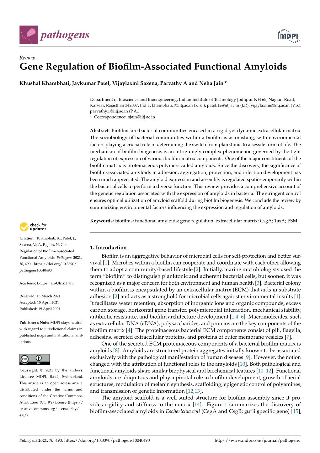 Gene Regulation of Biofilm-Associated Functional