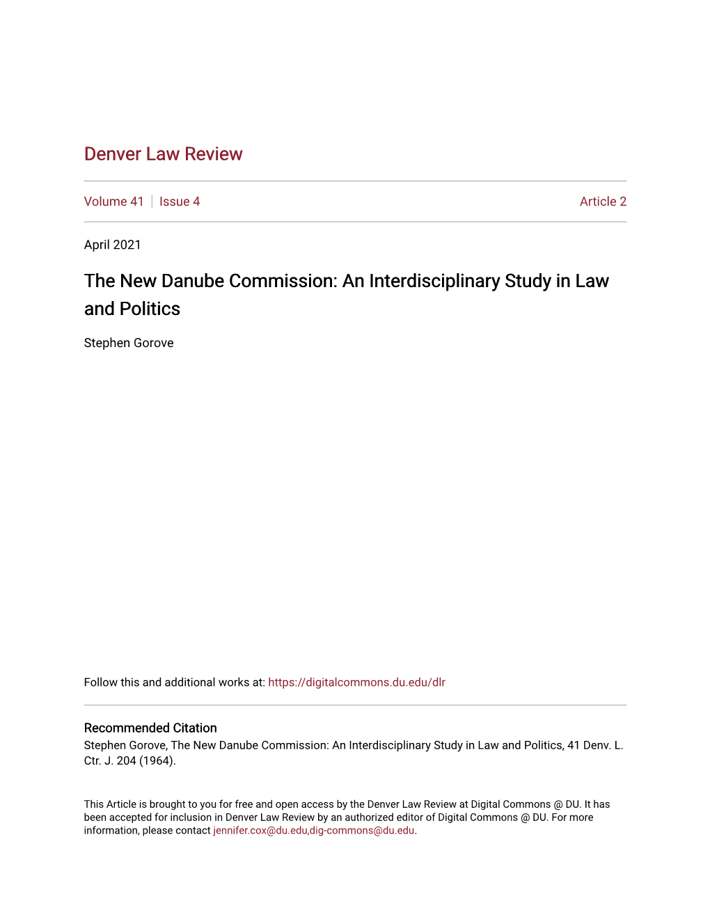 The New Danube Commission: an Interdisciplinary Study in Law and Politics