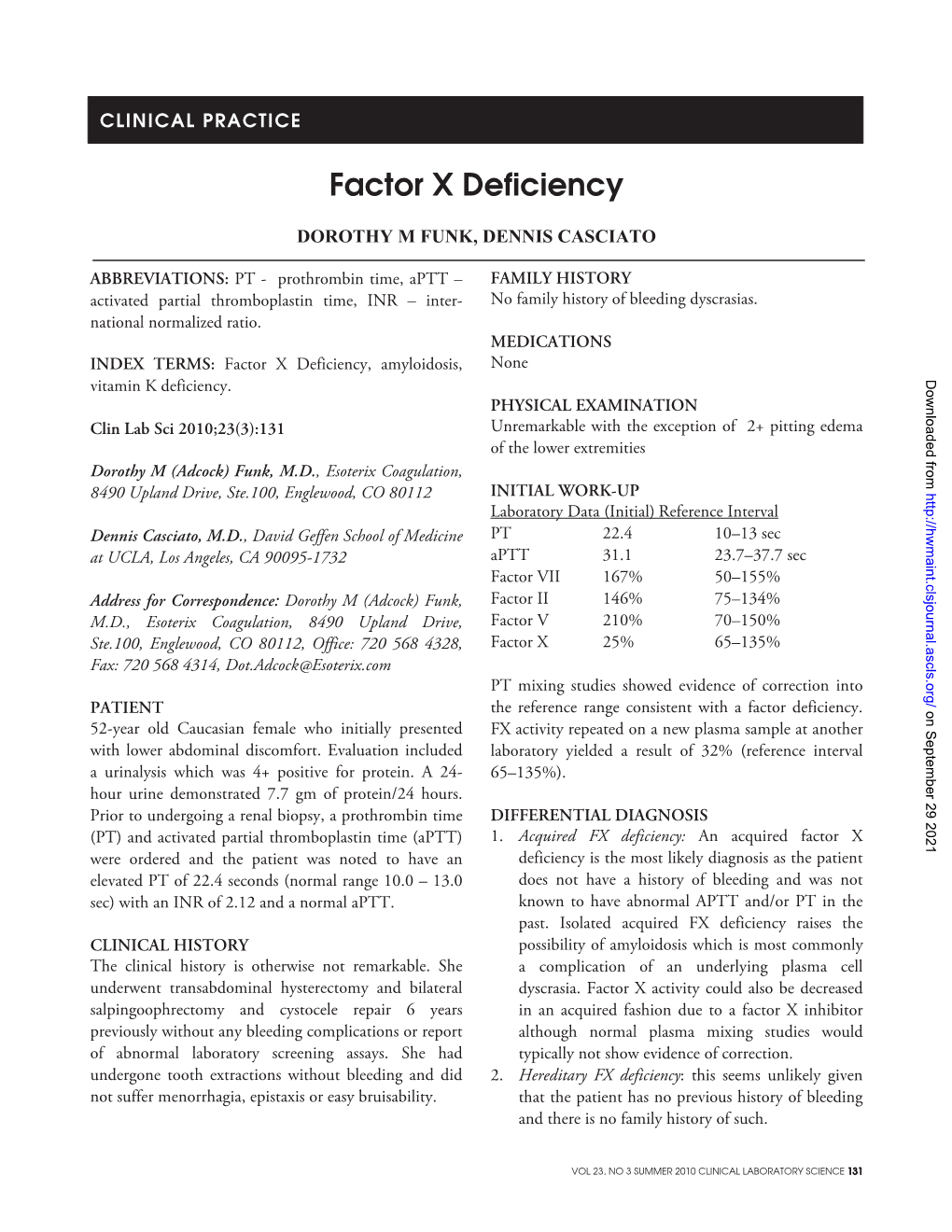 Factor X Deficiency