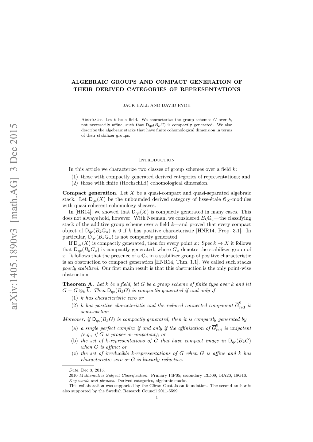 Algebraic Groups and Compact Generation of Their Derived