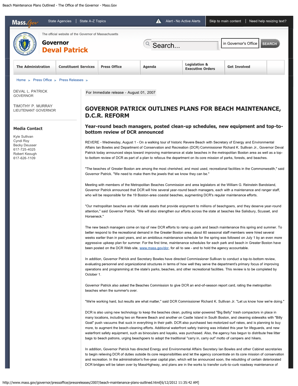 Beach Maintenance Plans Outlined - the Office of the Governor - Mass.Gov