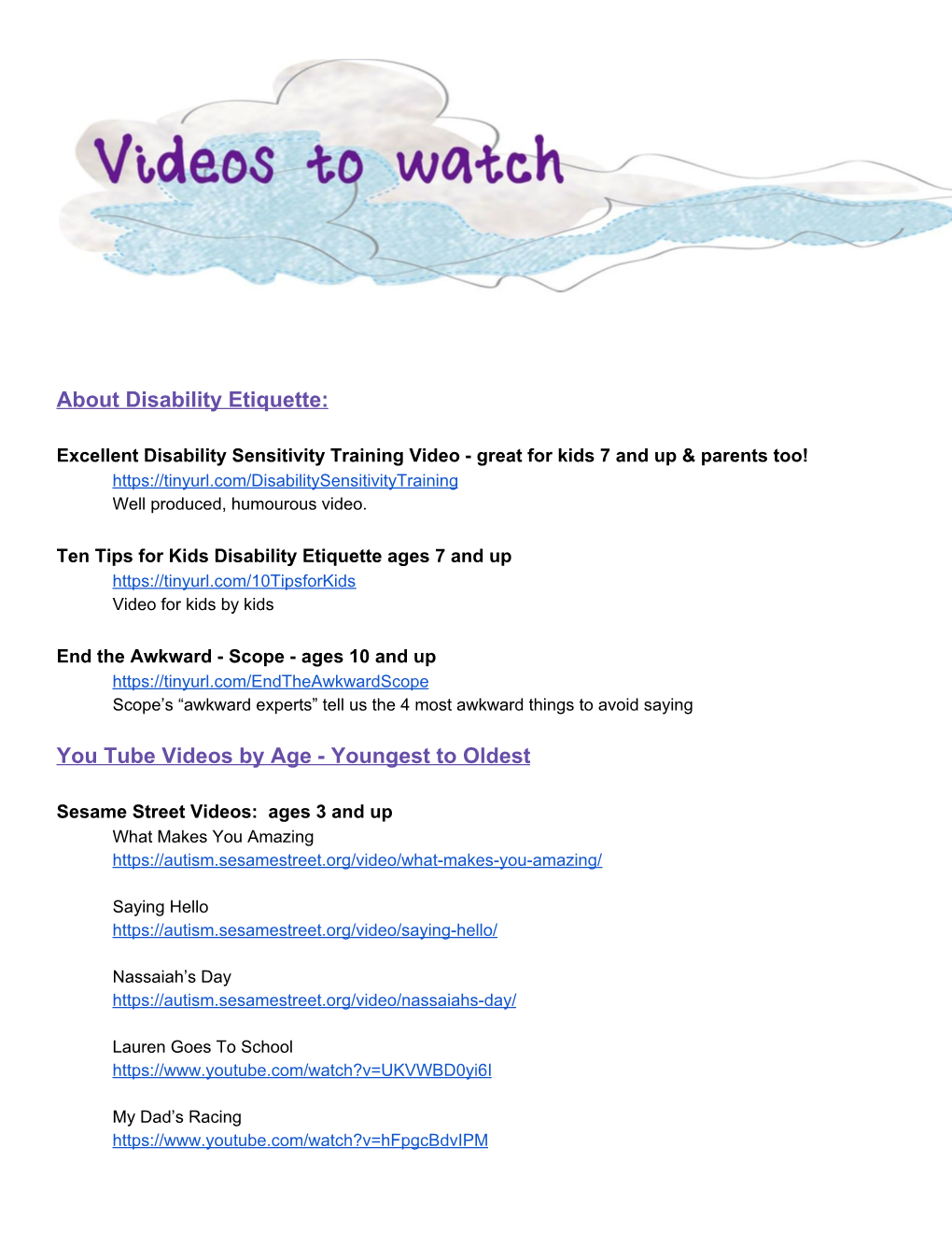 About Disability Etiquette: You Tube Videos By