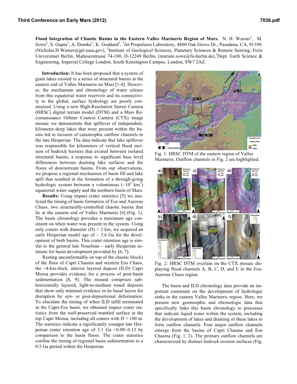 Flood Integration of Chaotic Basins in the Eastern Valles Marineris Region of Mars