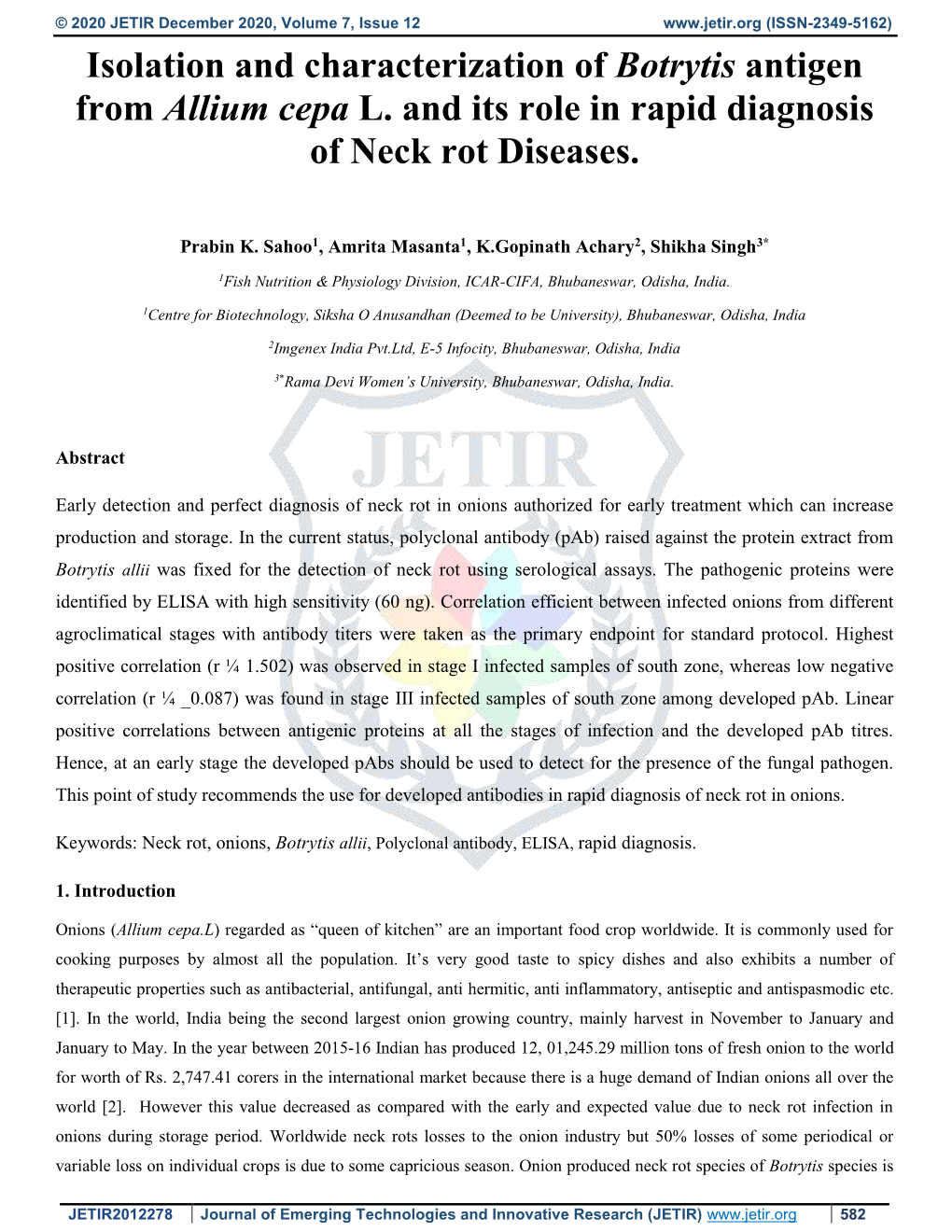 Isolation and Characterization of Botrytis Antigen from Allium Cepa L