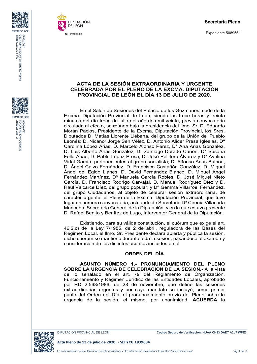 Acta Pleno De 13 De Julio De 2020. - SEFYCU 1939604