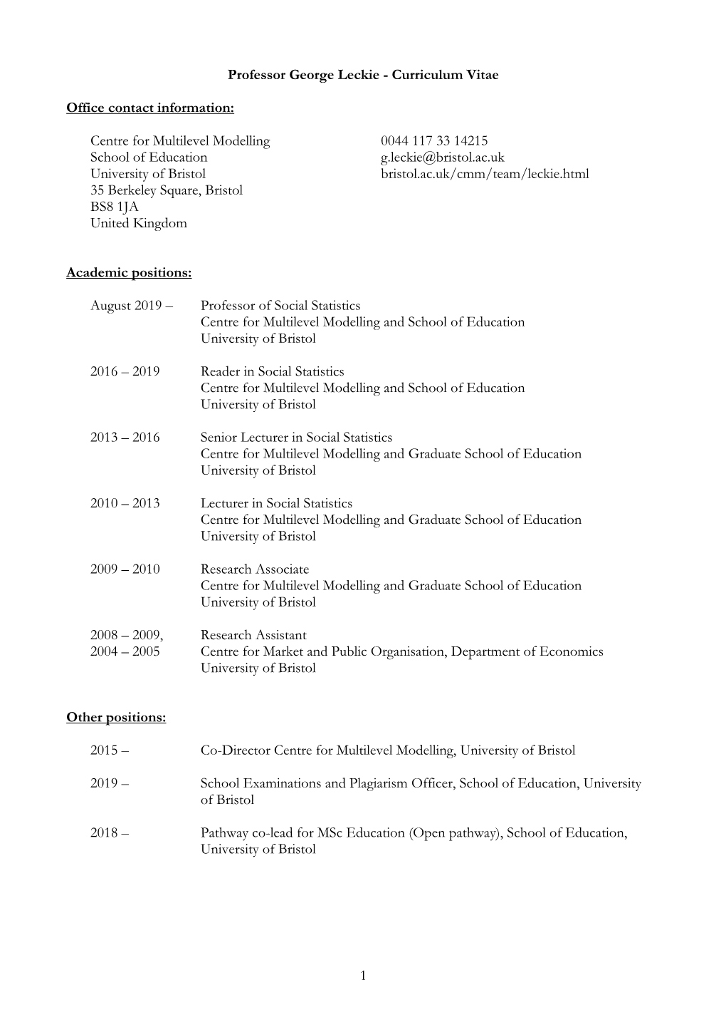 Professor George Leckie CV