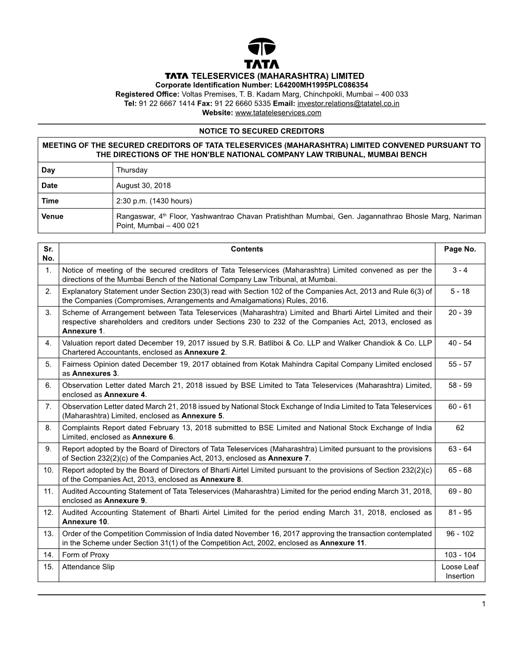 1 Corporate Identification Number