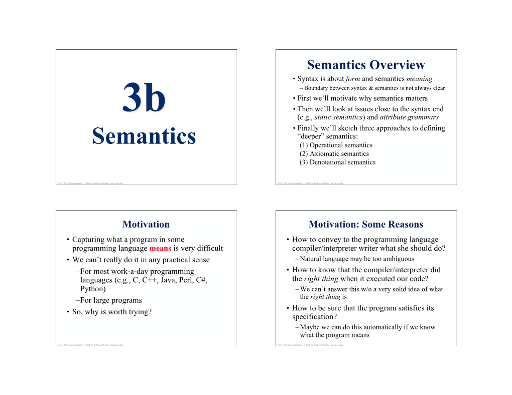 Axiomatic Semantics (3) Denotational Semantics