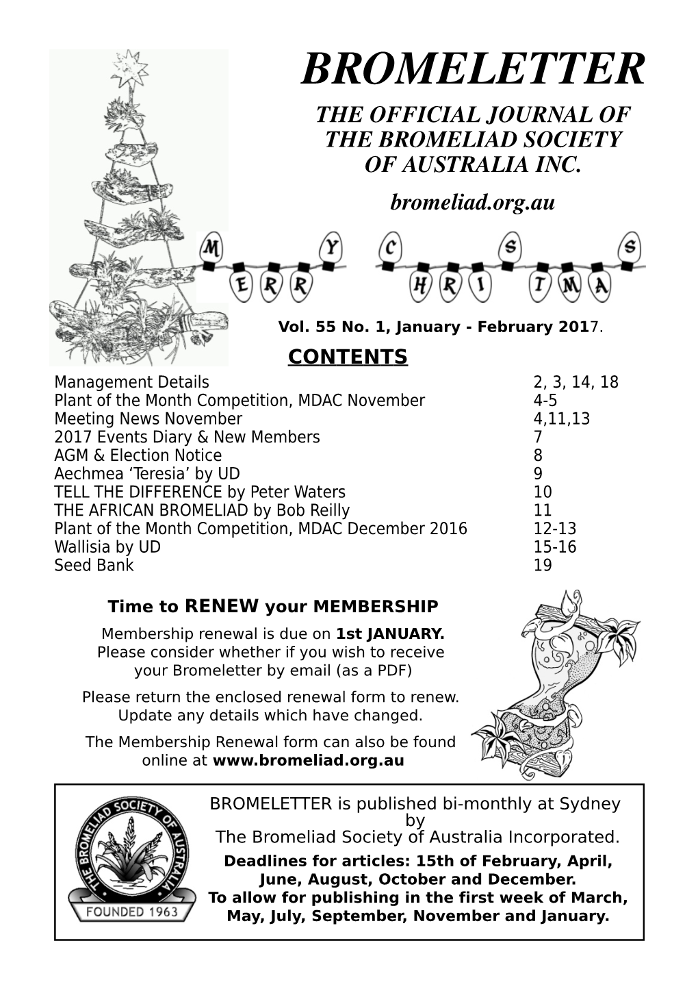 Bromeletter the Official Journal of the Bromeliad Society of Australia Inc