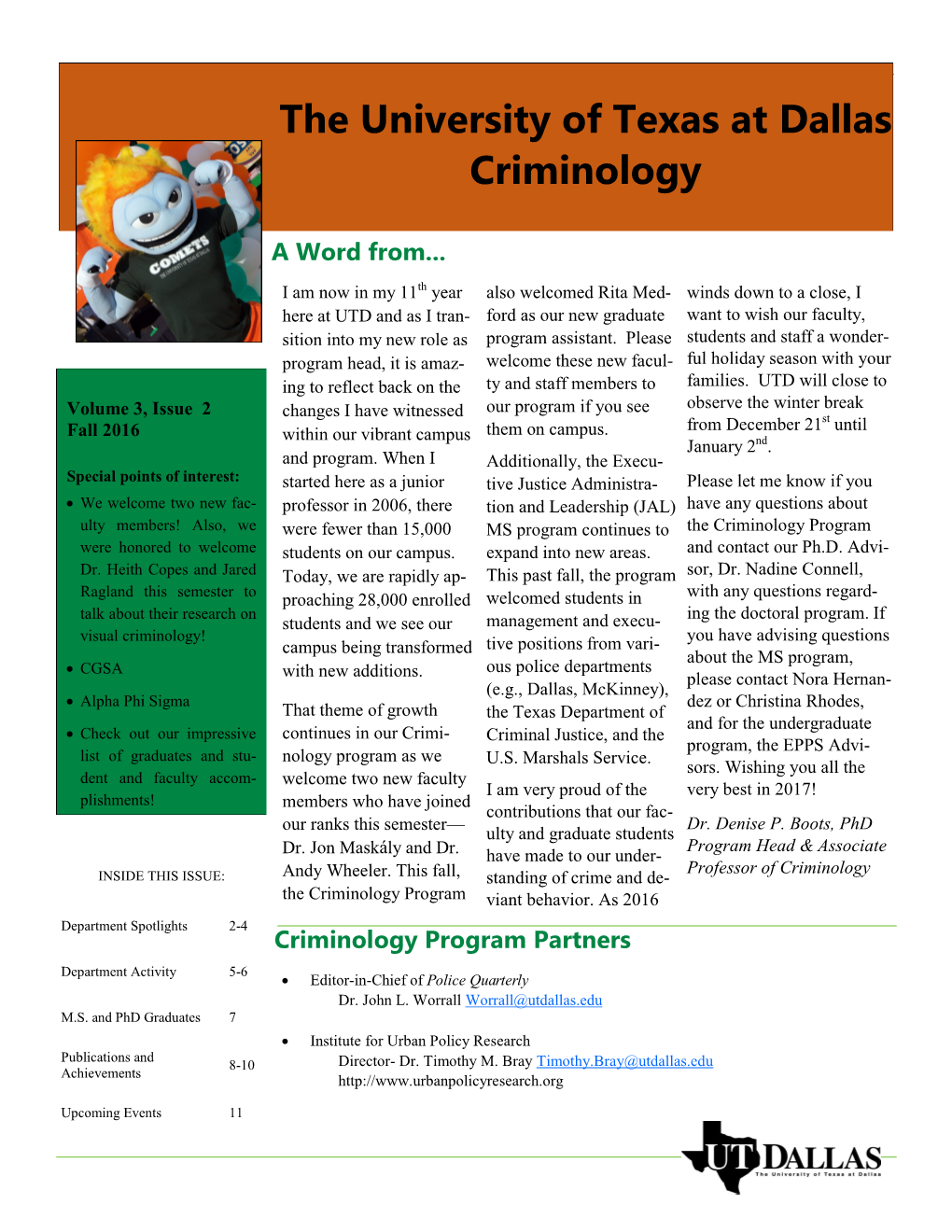 The University of Texas at Dallas Criminology