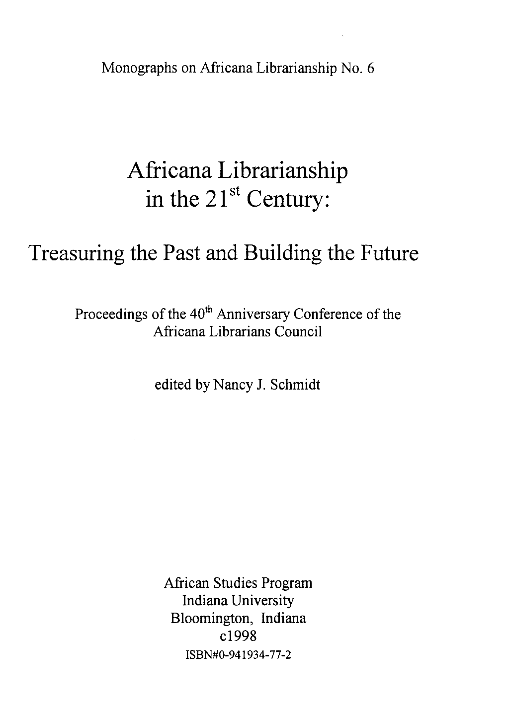 Africana Librarianship in the 2 1 St Century