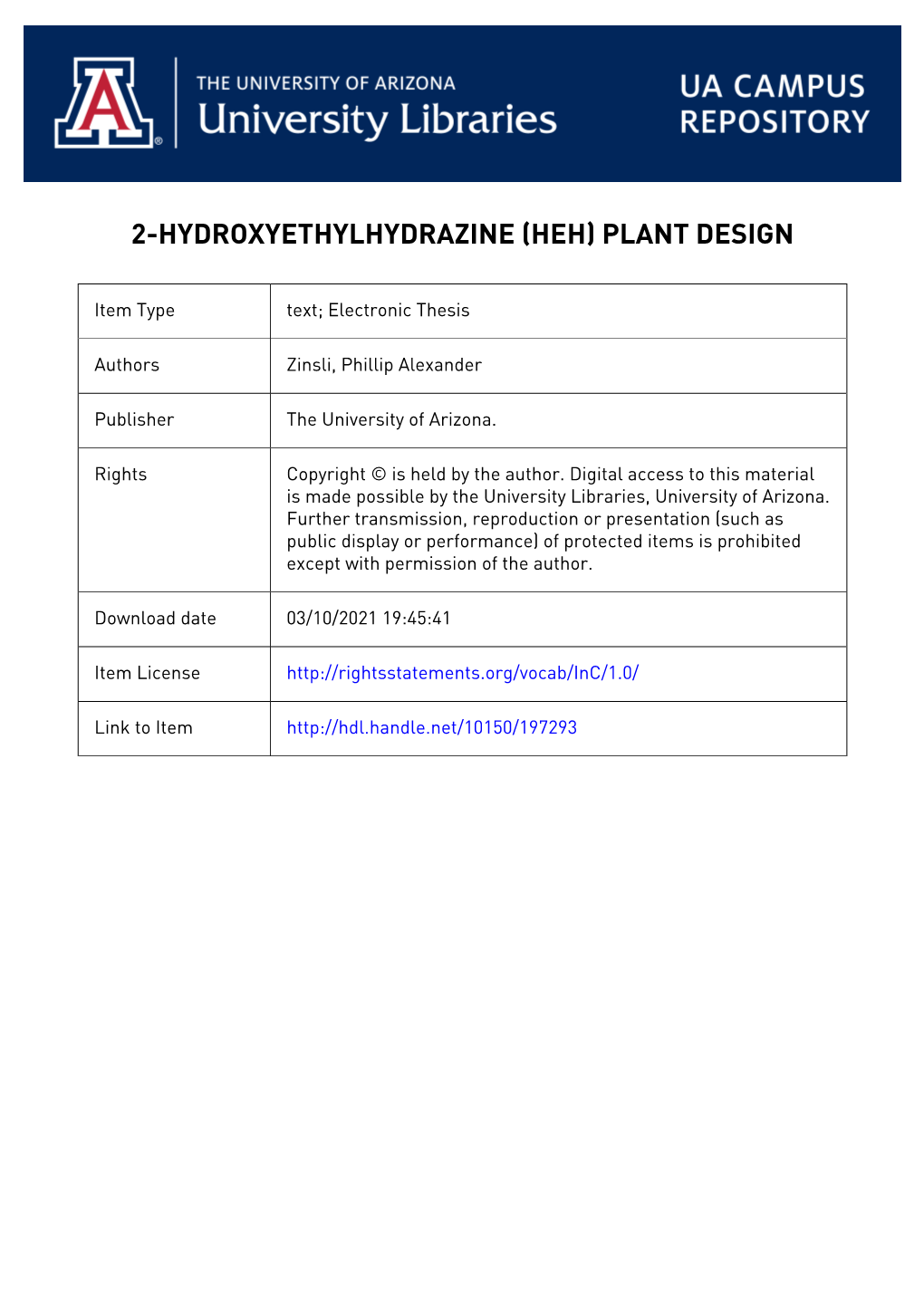 2-Hydroxyethylhydrazine (Heh) Plant Design