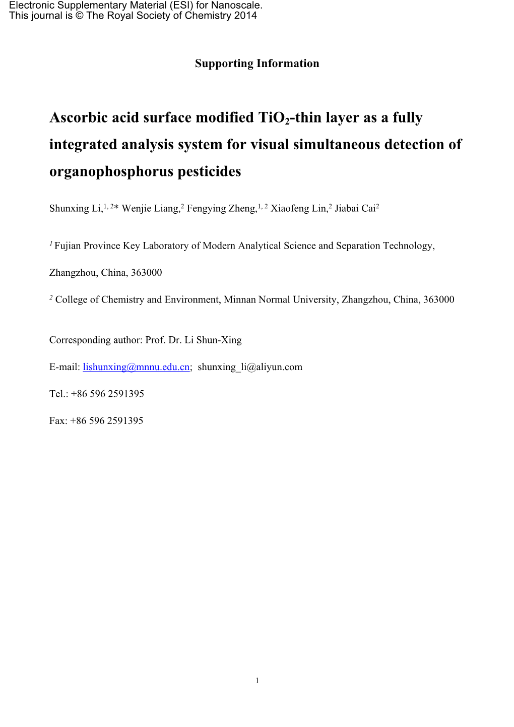 Ascorbic Acid Surface Modified Tio2-Thin Layer As a Fully Integrated Analysis System for Visual Simultaneous Detection of Organophosphorus Pesticides