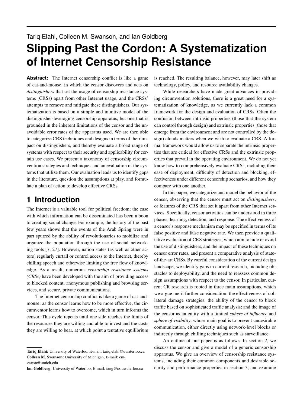 A Systematization of Internet Censorship Resistance