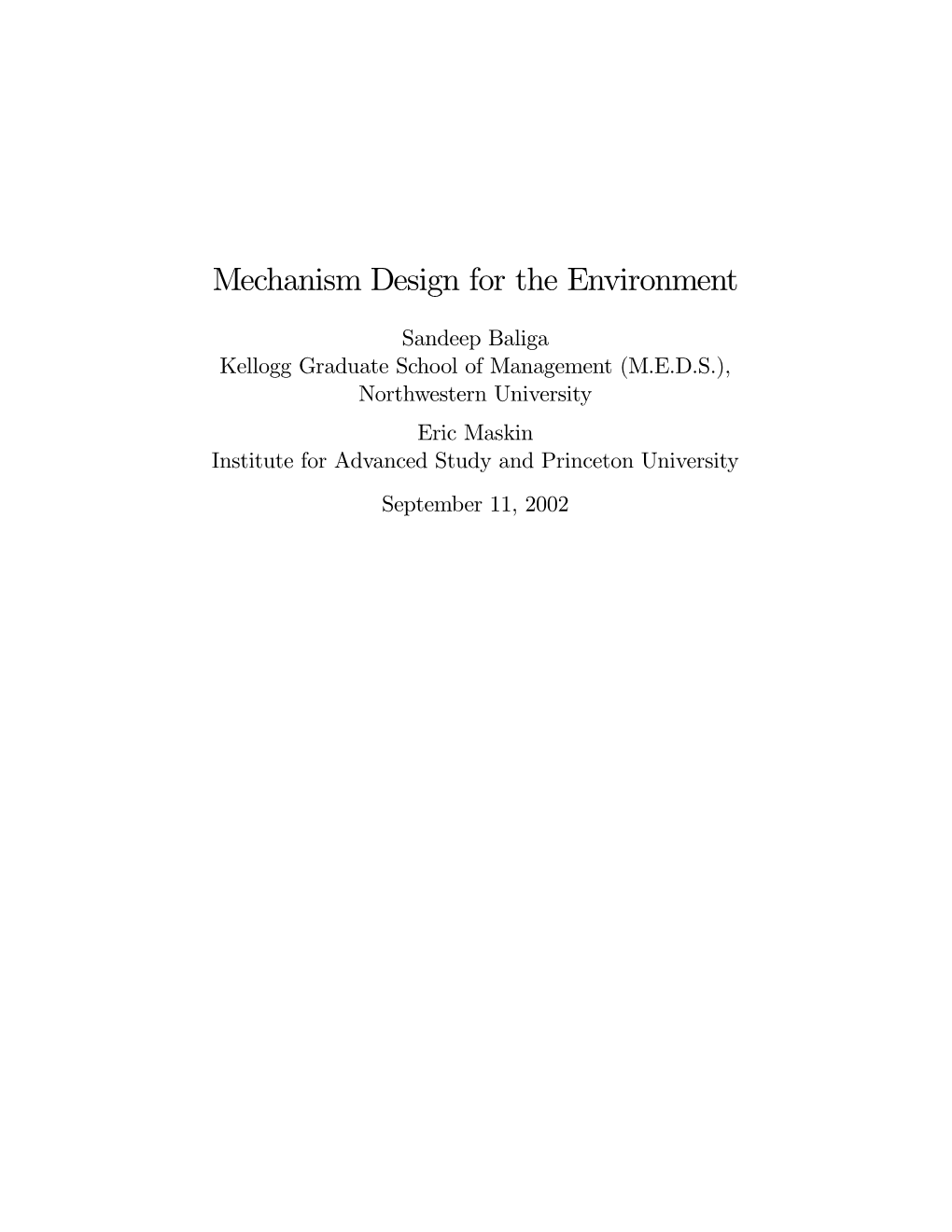 Mechanism Design for the Environment