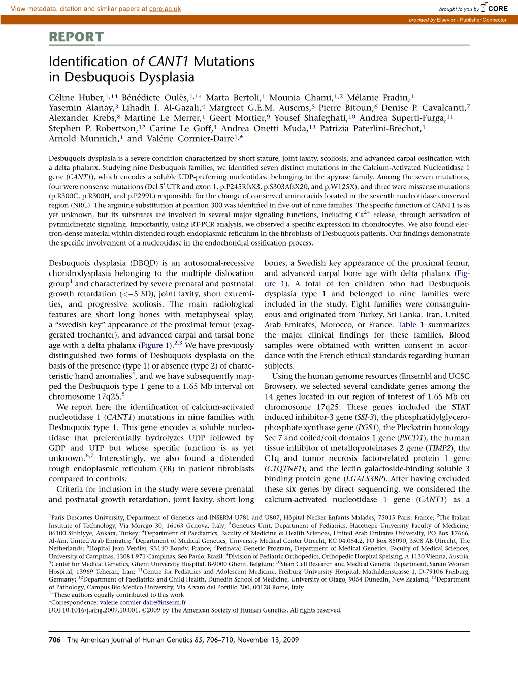 Identification of CANT1 Mutations in Desbuquois Dysplasia