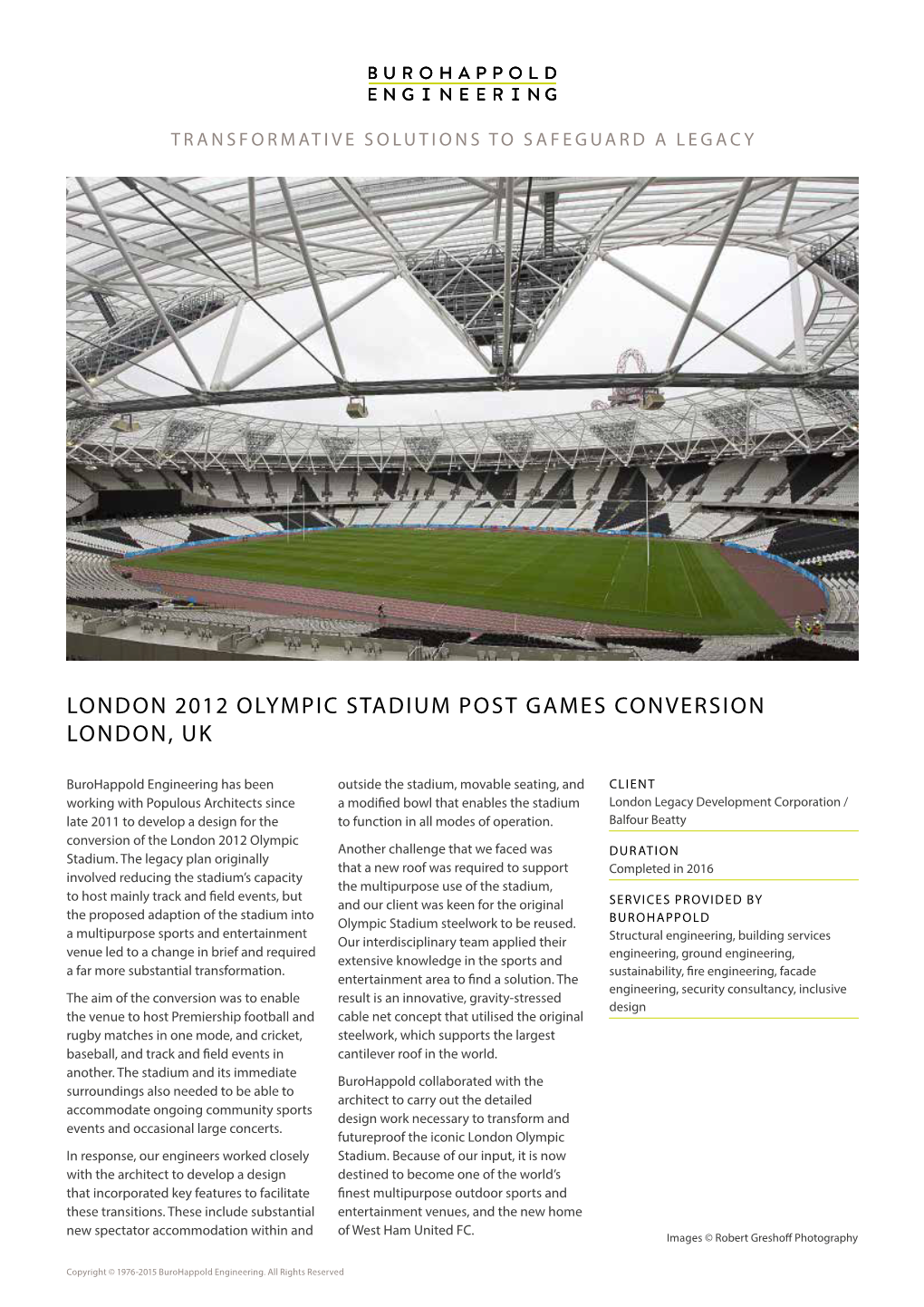 London 2012 Olympic Stadium Post Games Conversion London, Uk