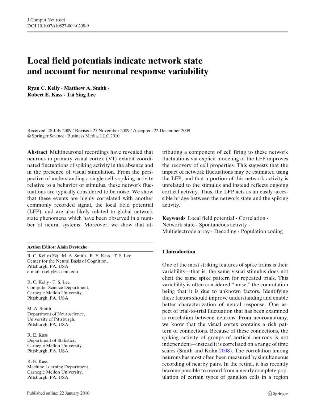 Local Field Potentials Indicate Network State and Account for Neuronal Response Variability