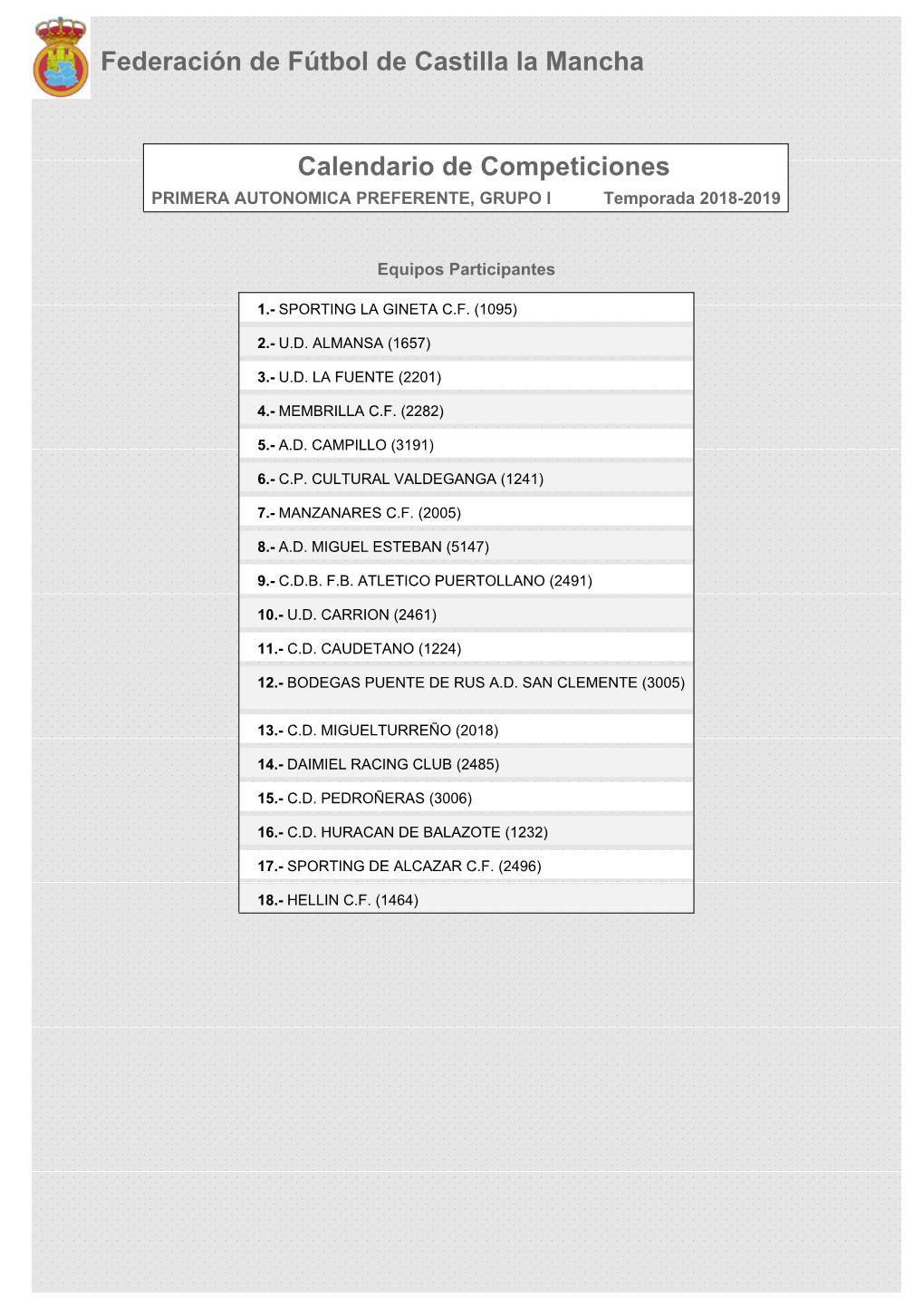 Calendario De Competición