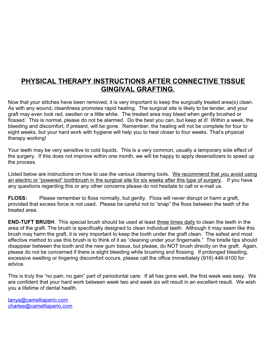 Physical Therapy Instructions After Conective Tissue Grafting