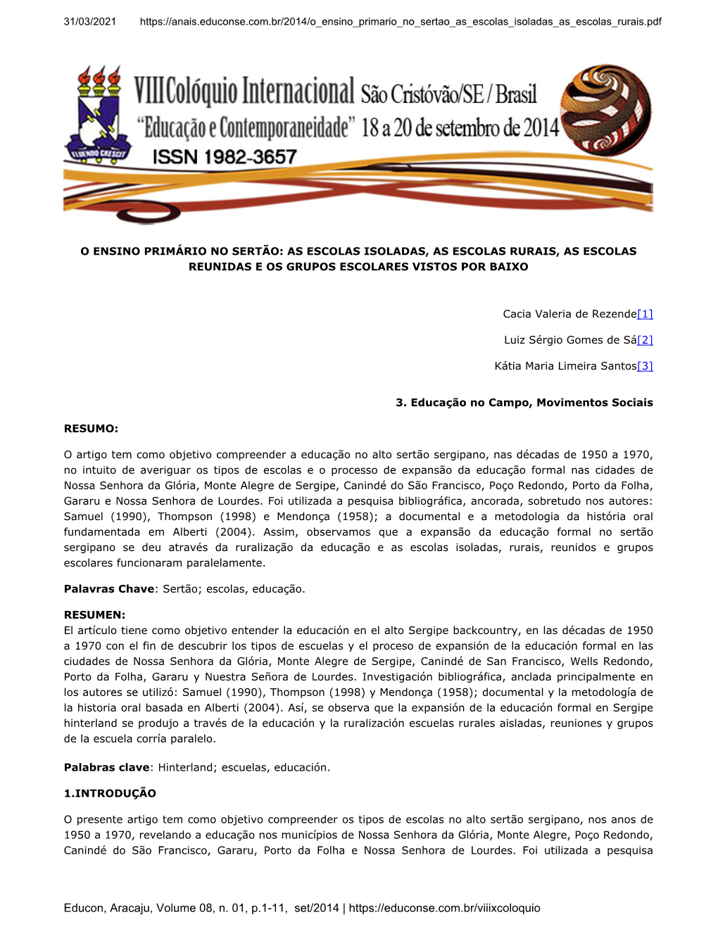 Educon, Aracaju, Volume 08, N. 01, P.1-11, Set/2014 |