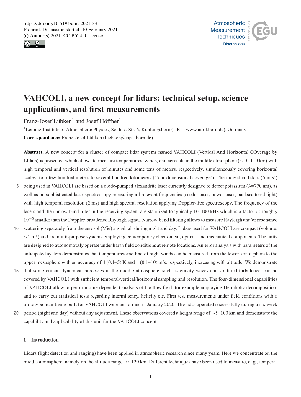 VAHCOLI, a New Concept for Lidars: Technical Setup, Science