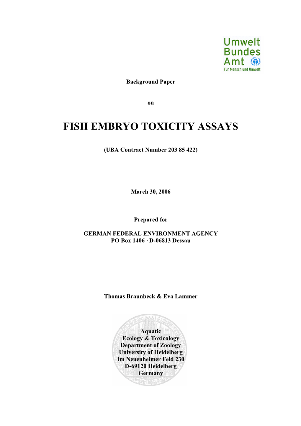 Fish Embryo Toxicity Assays