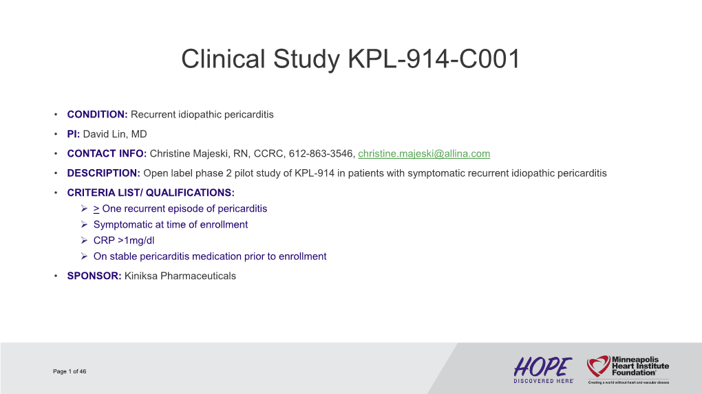 Clinical Study KPL-914-C001