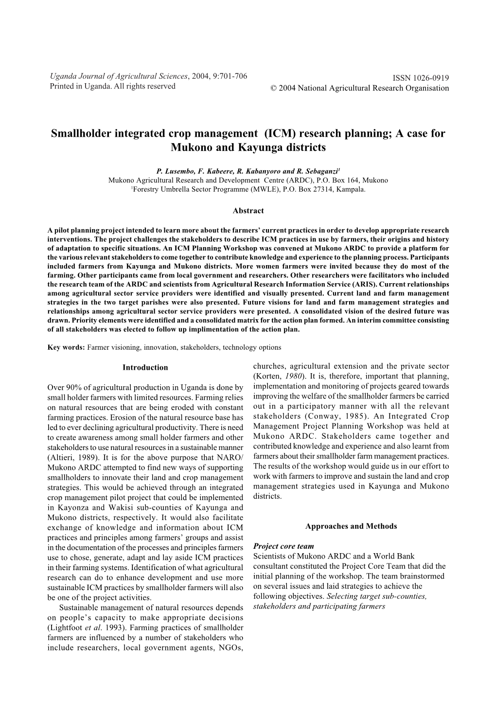 Smallholder Integrated Crop Management (ICM) Research Planning; a Case for Mukono and Kayunga Districts