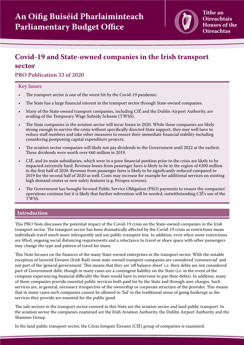 Covid-19 and State-Owned Companies in the Irish Transport Sector
