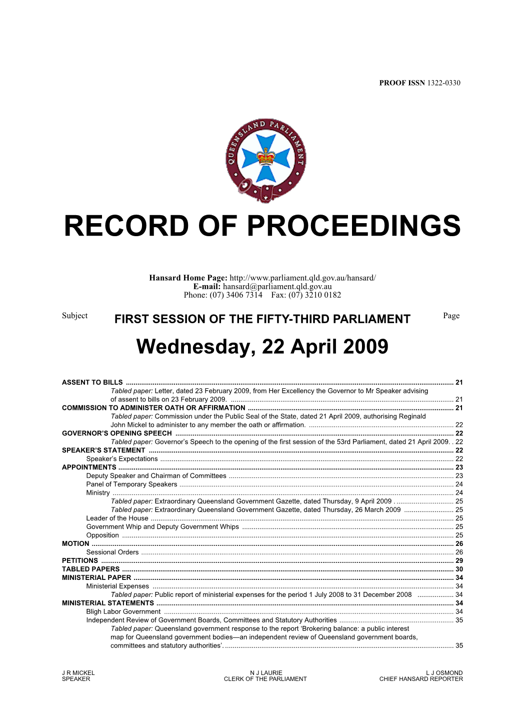 Record of Proceedings