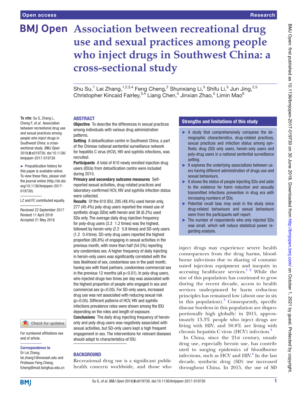 Association Between Recreational Drug Use and Sexual Practices Among People Who Inject Drugs in Southwest China: a Cross-Sectional Study