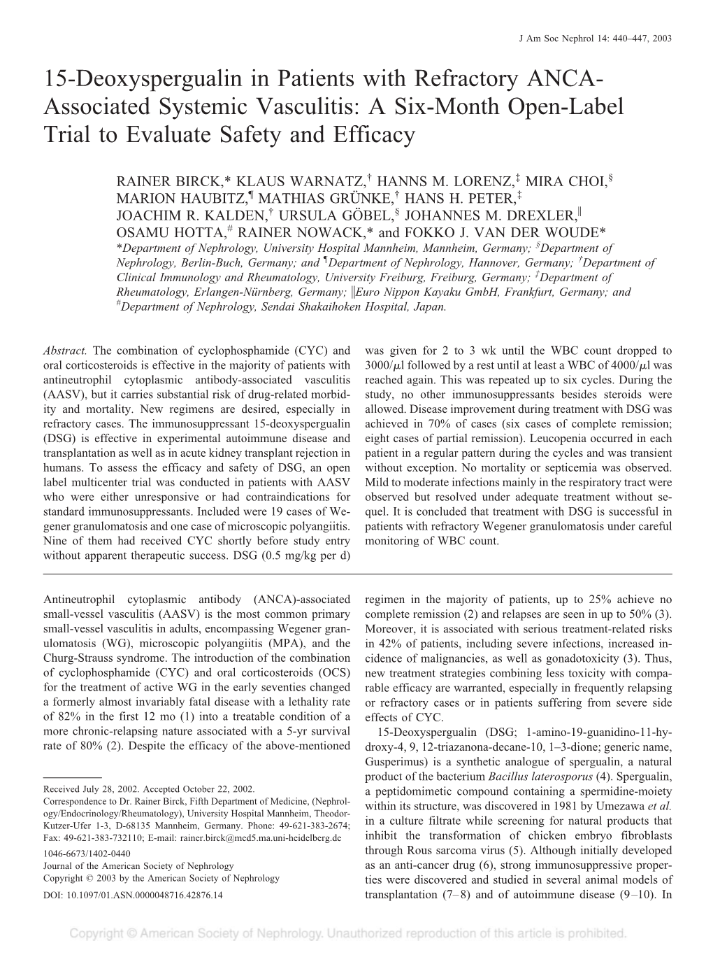 Associated Systemic Vasculitis: a Six-Month Open-Label Trial to Evaluate Safety and Efficacy