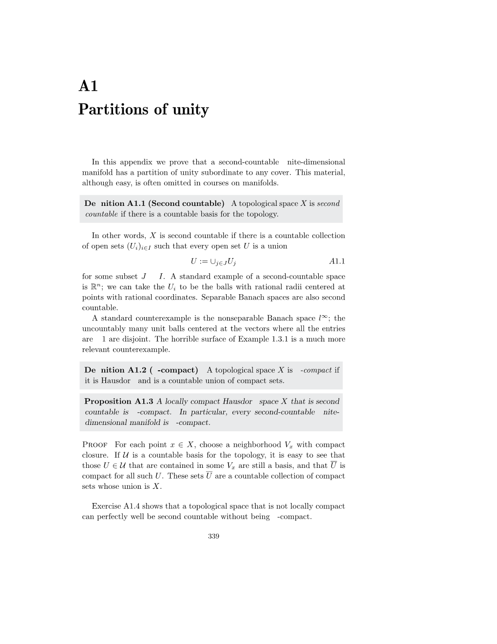 A1 Partitions of Unity