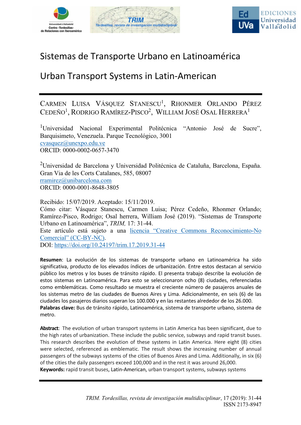 Sistemas De Transporte Urbano En Latinoamérica Urban