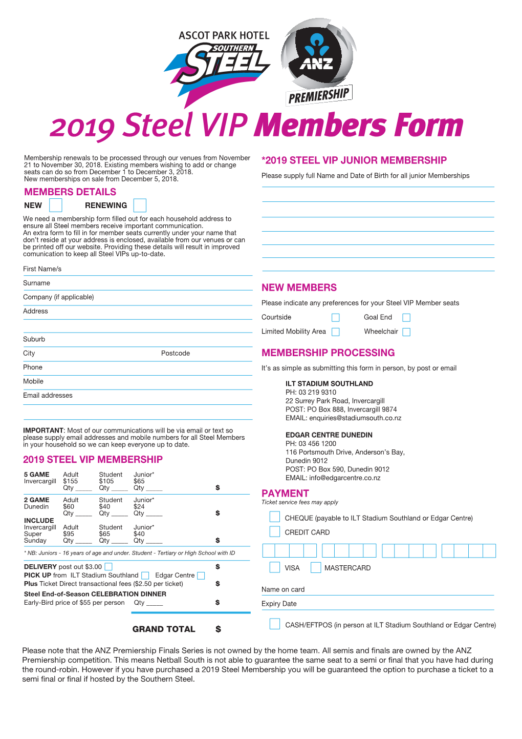 2019 Steel VIP Members Form