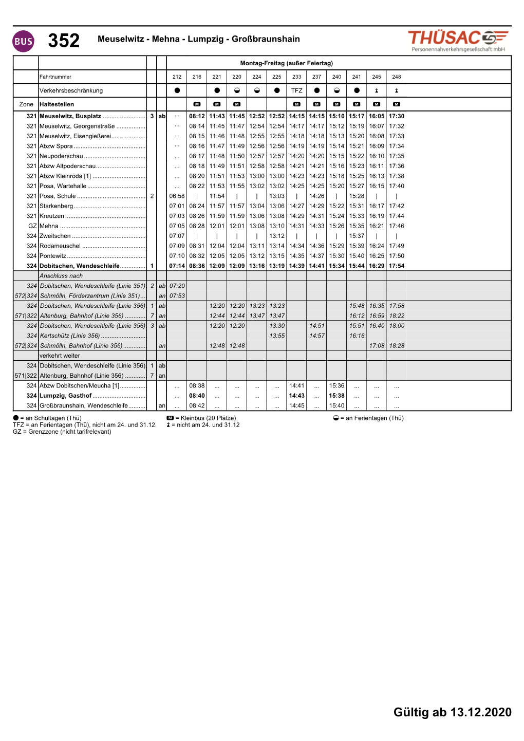 Regulärer Fahrplan