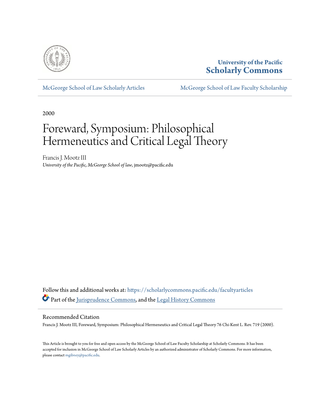 Philosophical Hermeneutics and Critical Legal Theory Francis J